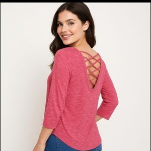 Almost Famous Pink Lace Plus Size Pullover Top Sz 1X